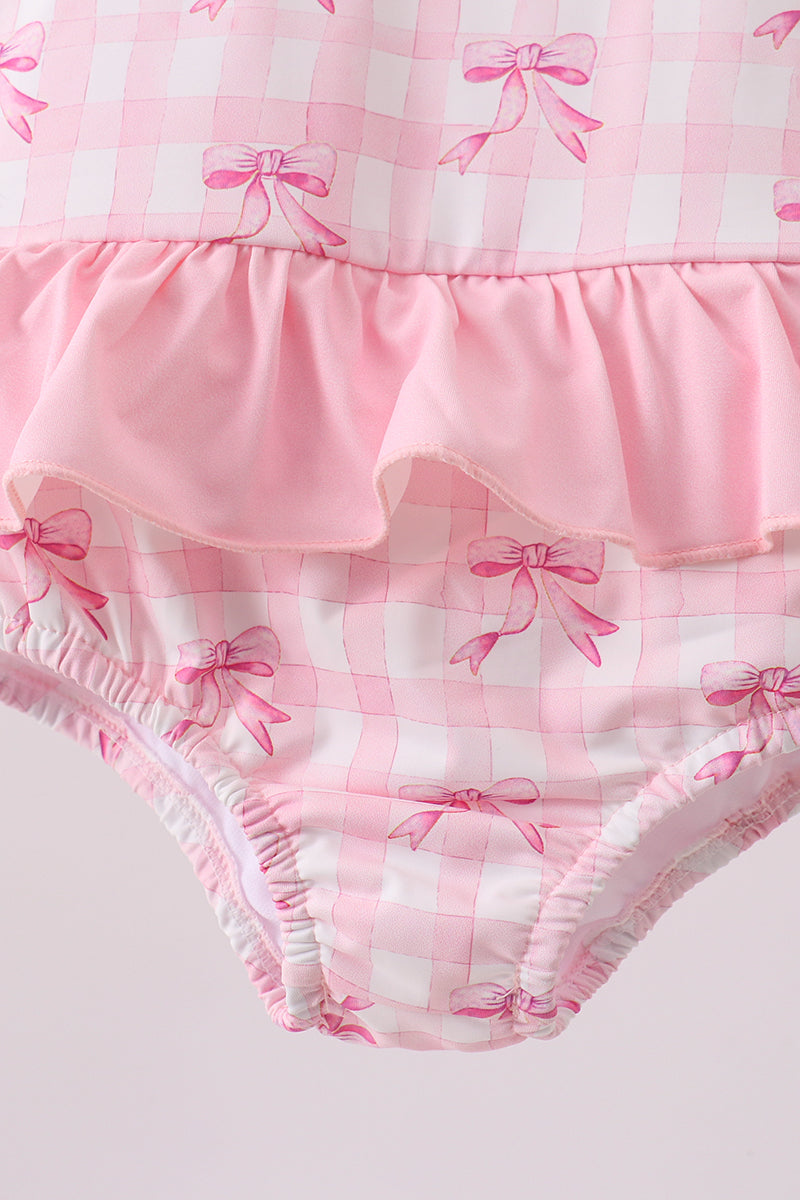 Maillot de bain une pièce à volants imprimé nœud rose