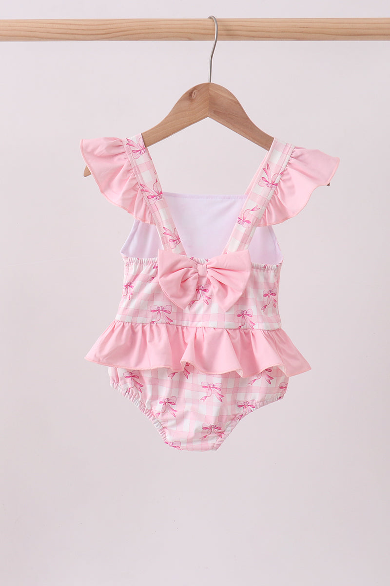 Maillot de bain une pièce à volants imprimé nœud rose
