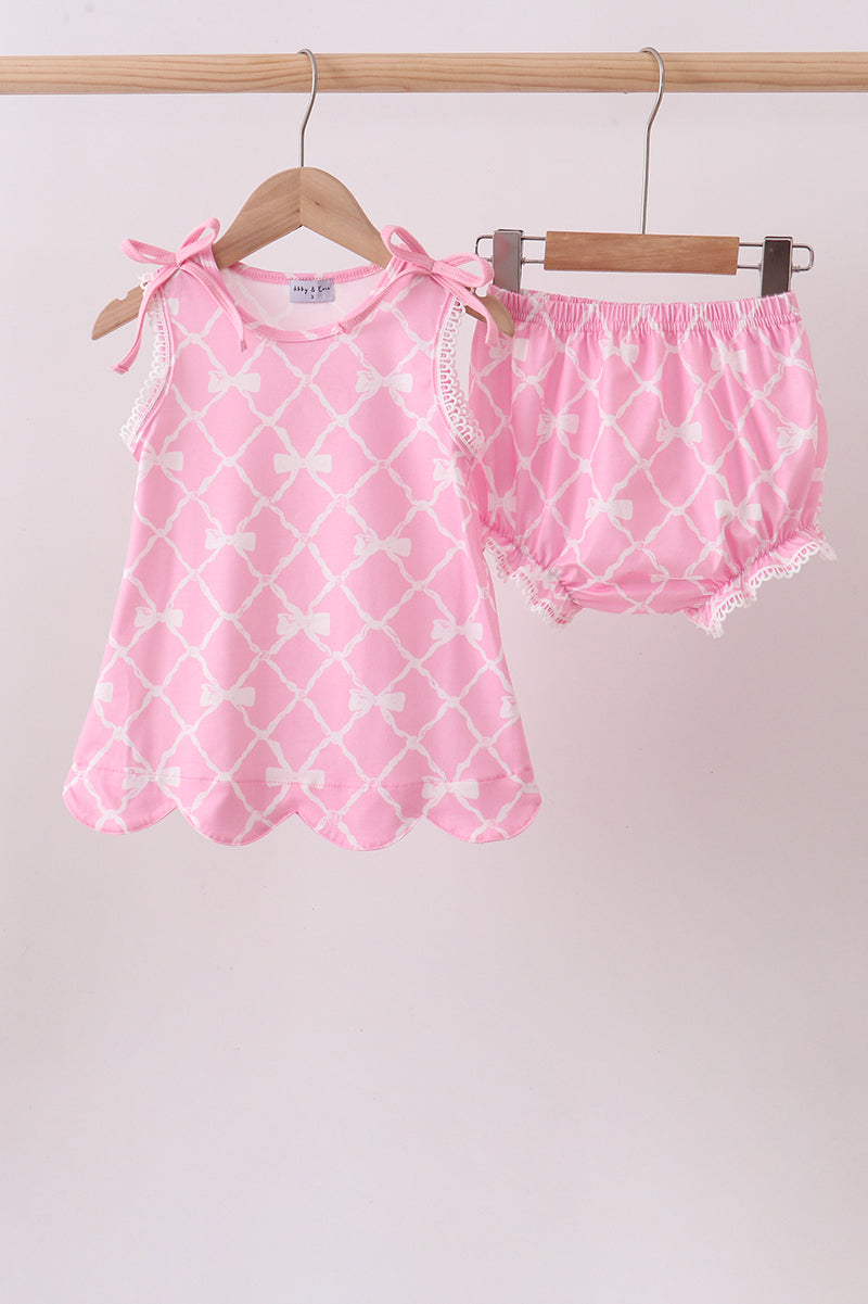 Ensemble barboteuse à nœud rose