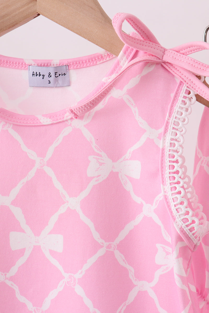 Ensemble barboteuse à nœud rose