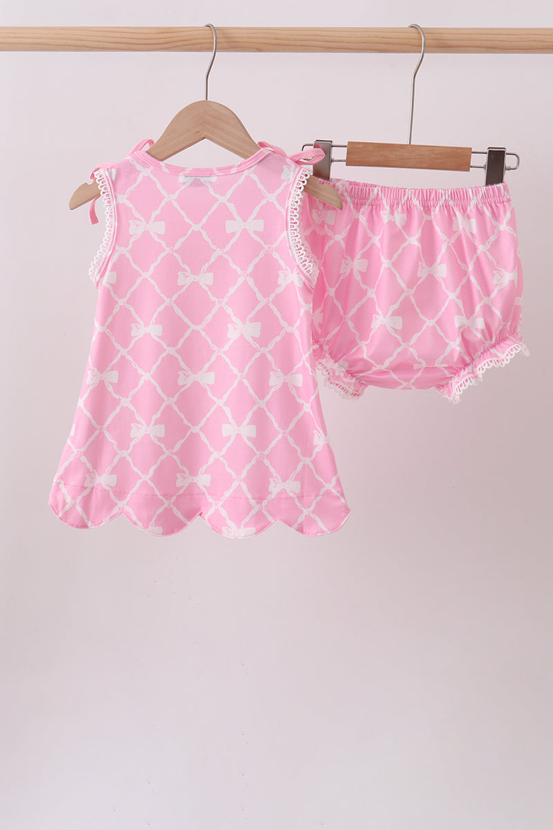 Ensemble barboteuse à nœud rose