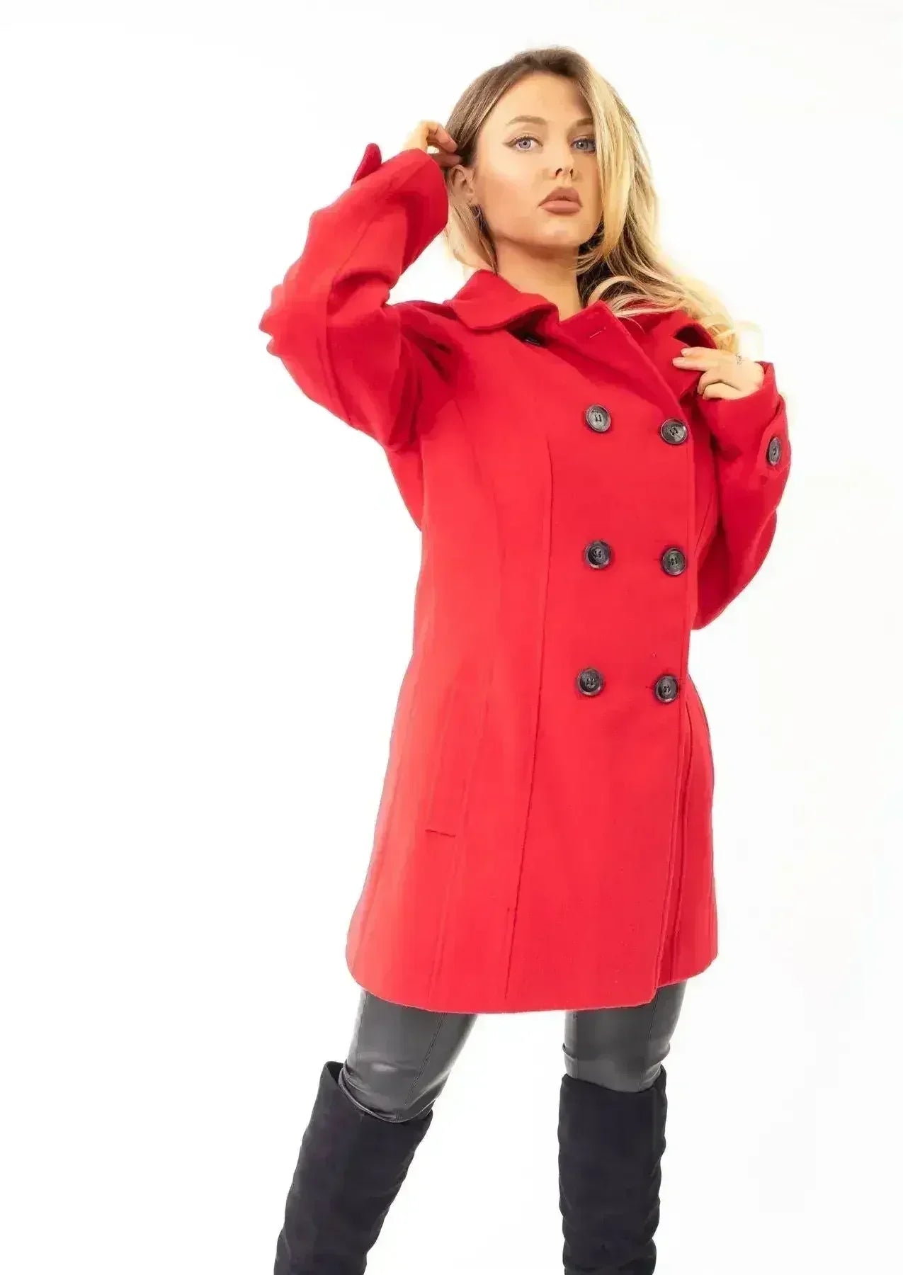 Manteau à capuche croisé double face en laine