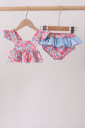 Ensemble de bain UPF fleuri rose