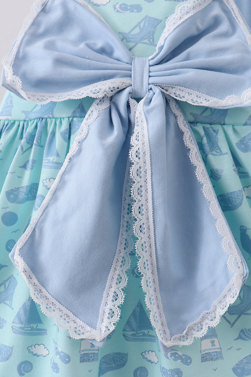 Ensemble bloomer et nœud imprimé plage bleu