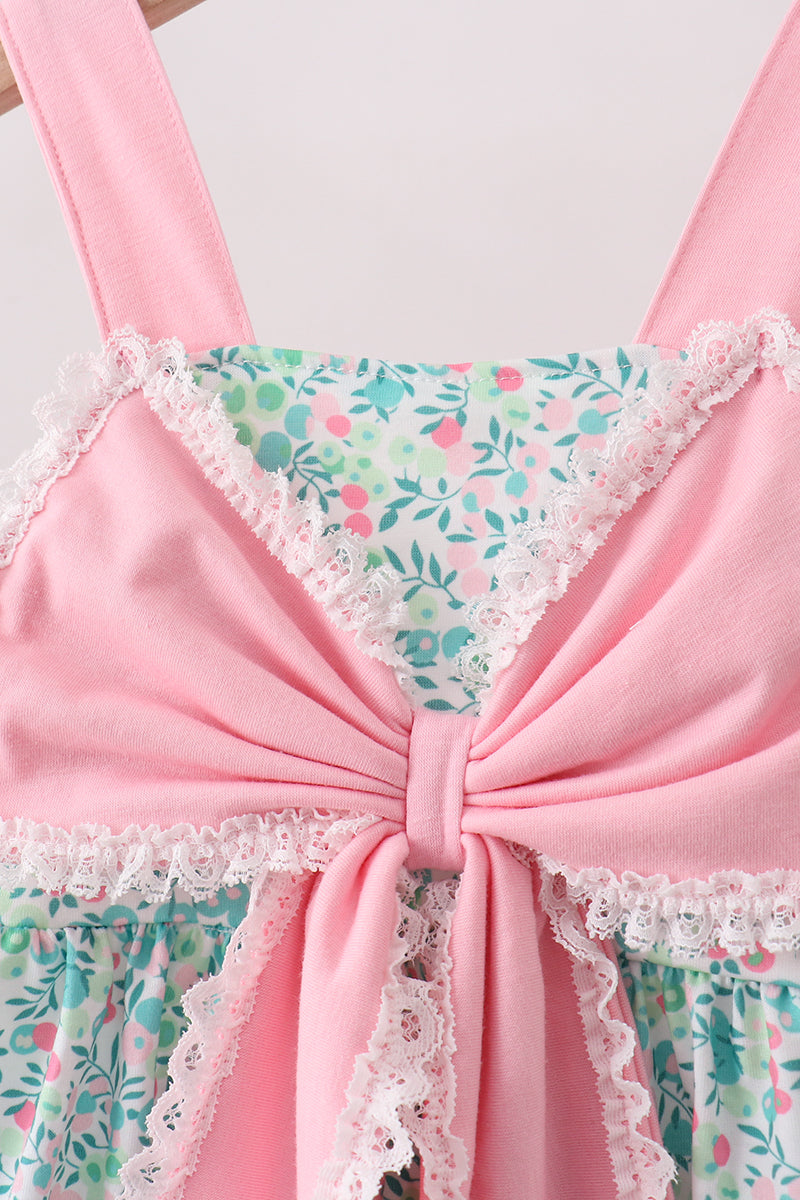 Ensemble Bloomer Fleuri Nœud Rose