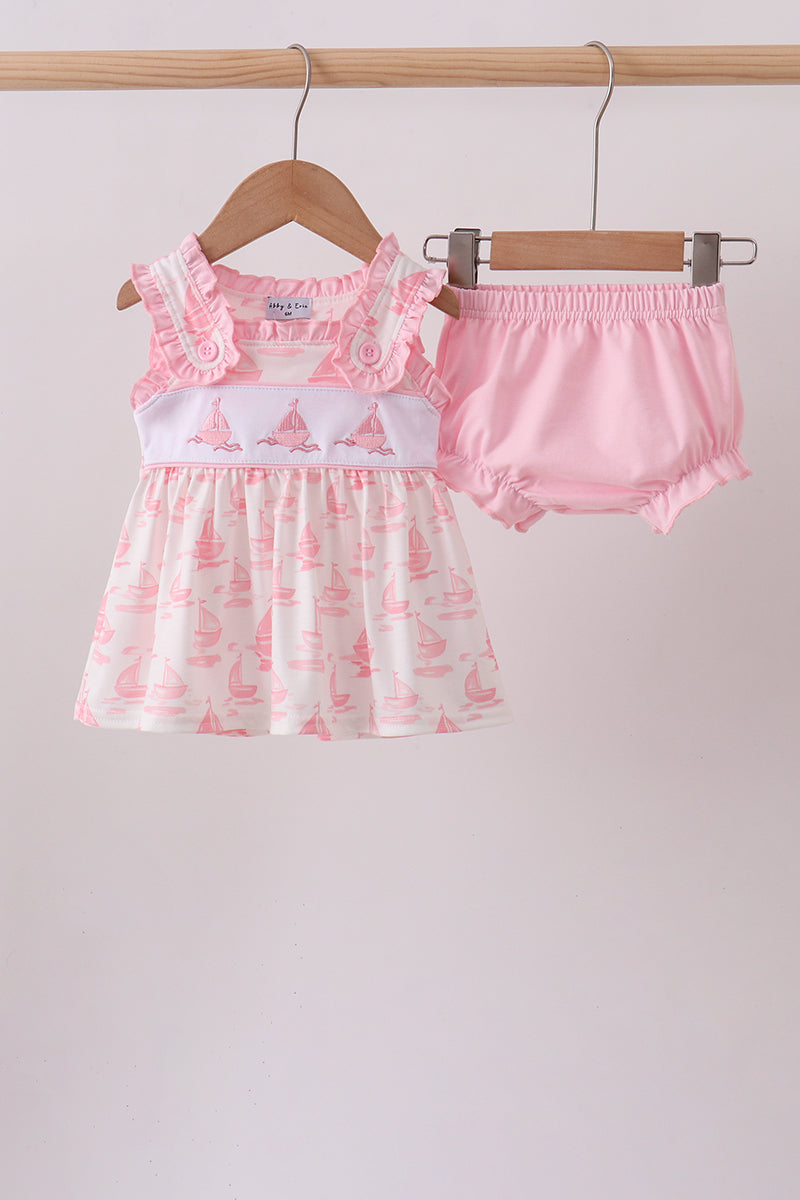 Ensemble bloomer brodé voilier rose