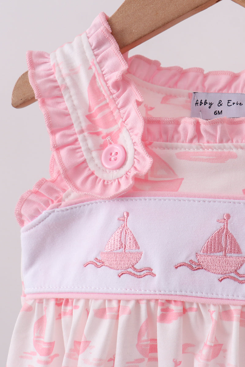 Ensemble bloomer brodé voilier rose