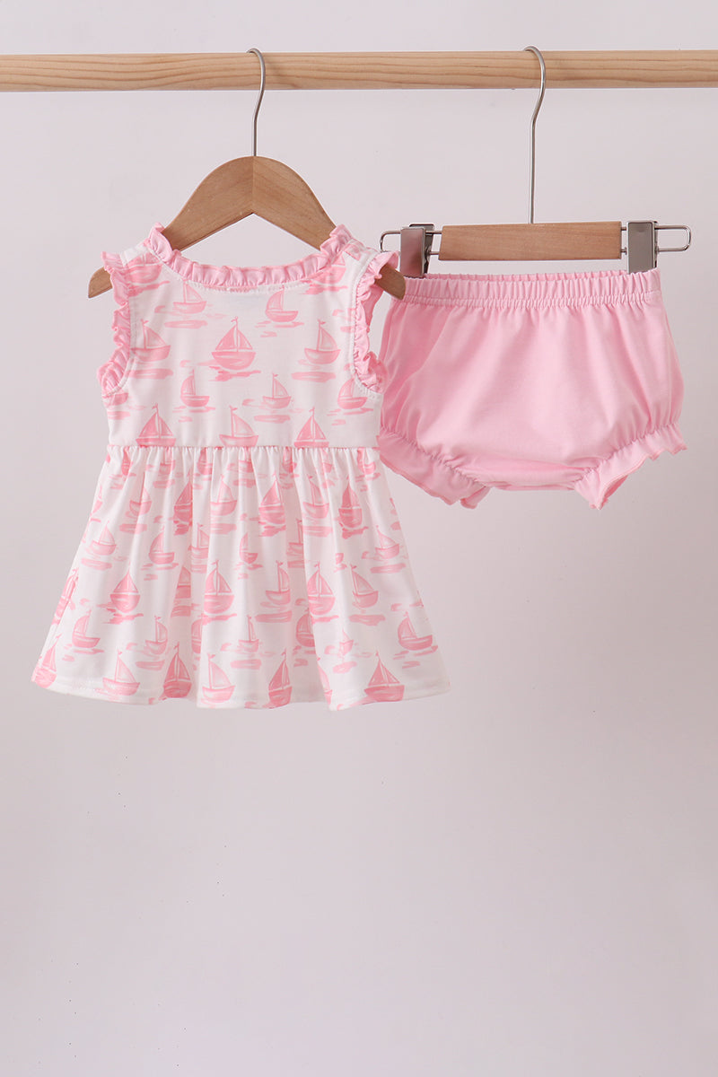 Ensemble bloomer brodé voilier rose