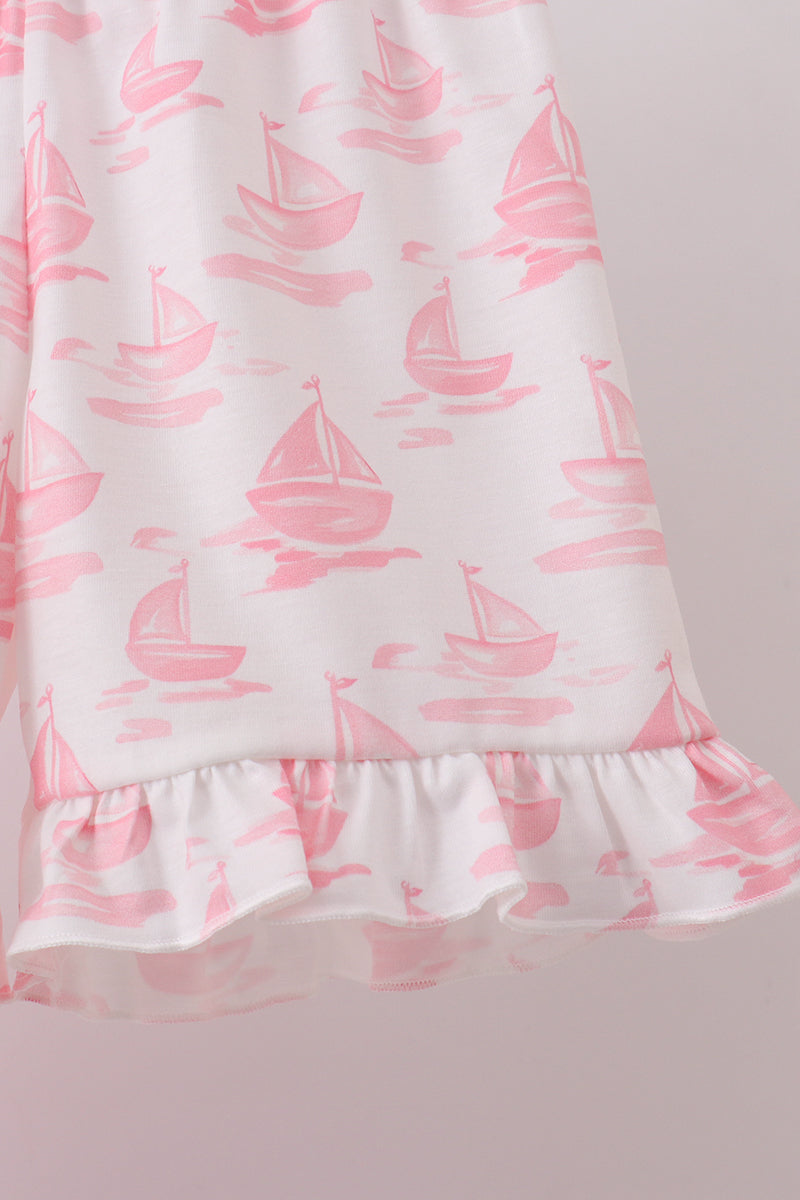 Ensemble brodé Voilier rose