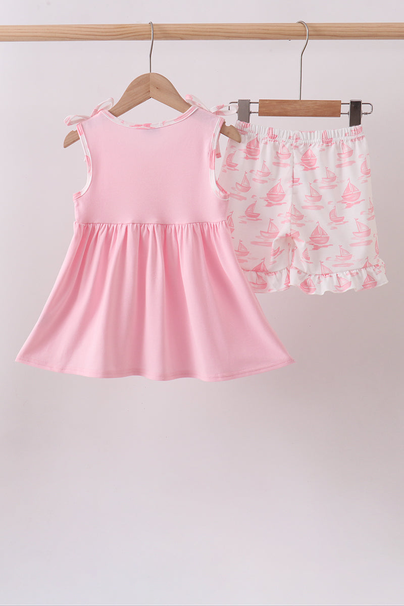 Ensemble brodé Voilier rose