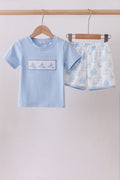 Ensemble brodé Voilier Bleu