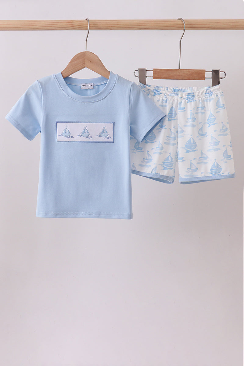 Ensemble brodé Voilier Bleu