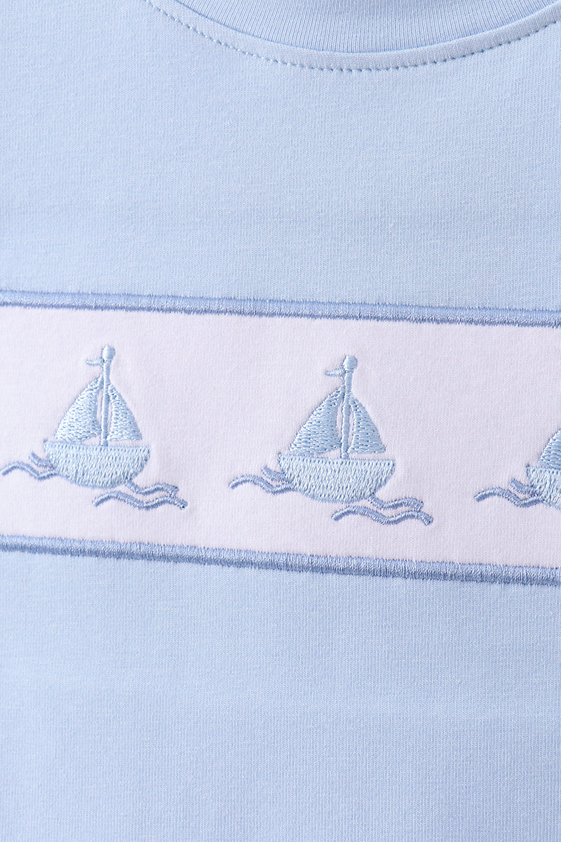 Ensemble brodé Voilier Bleu