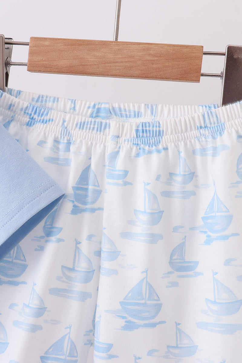 Ensemble brodé Voilier Bleu