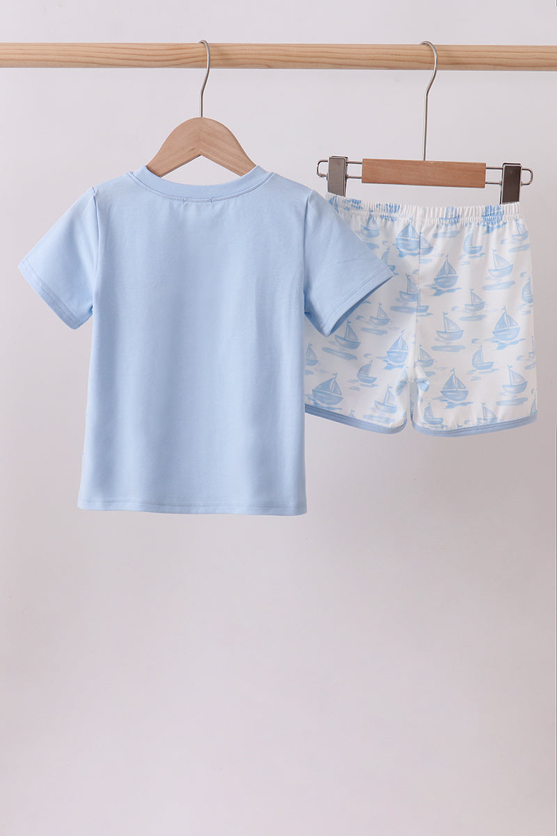 Ensemble brodé Voilier Bleu