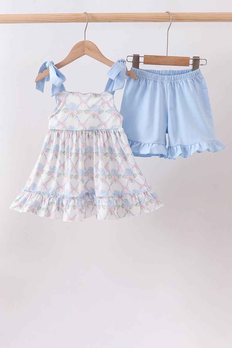 Ensemble à volants fleuris bleus