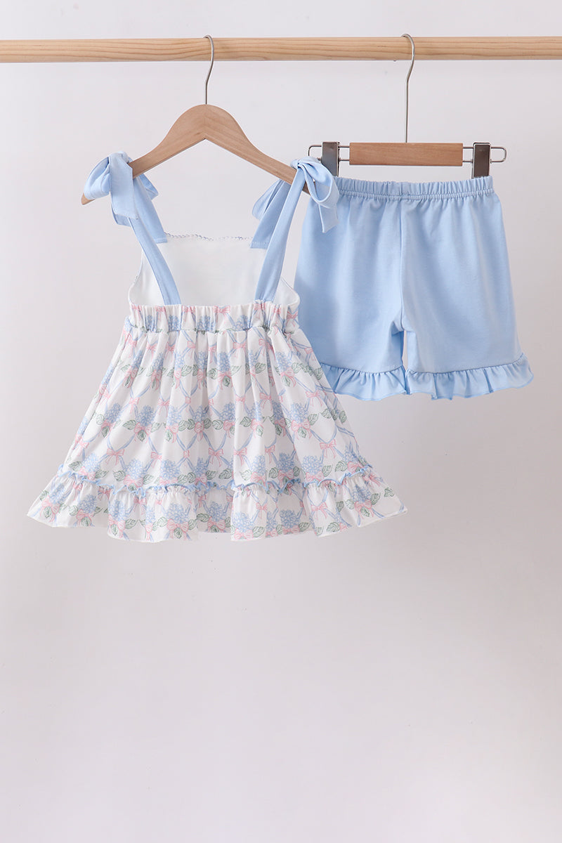 Ensemble à volants fleuris bleus