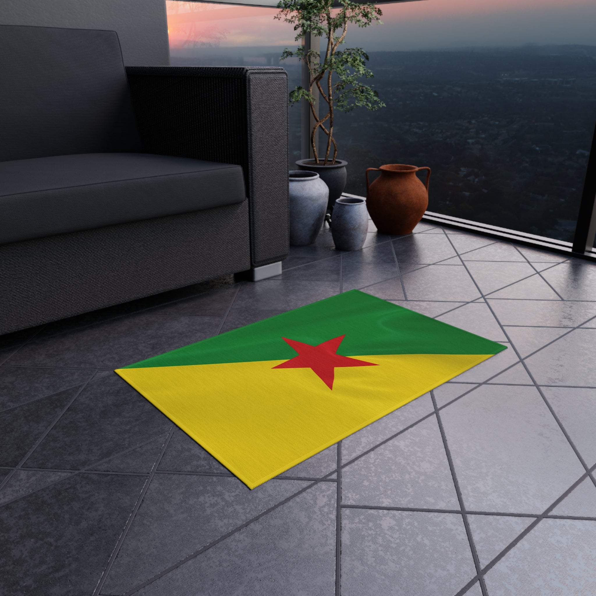 Paillasson extérieur antidérapant drapeau de la Guyane française | Cayenne | Matoury | Kourou | Cadeau pour les Guyanais | 60x90 cm