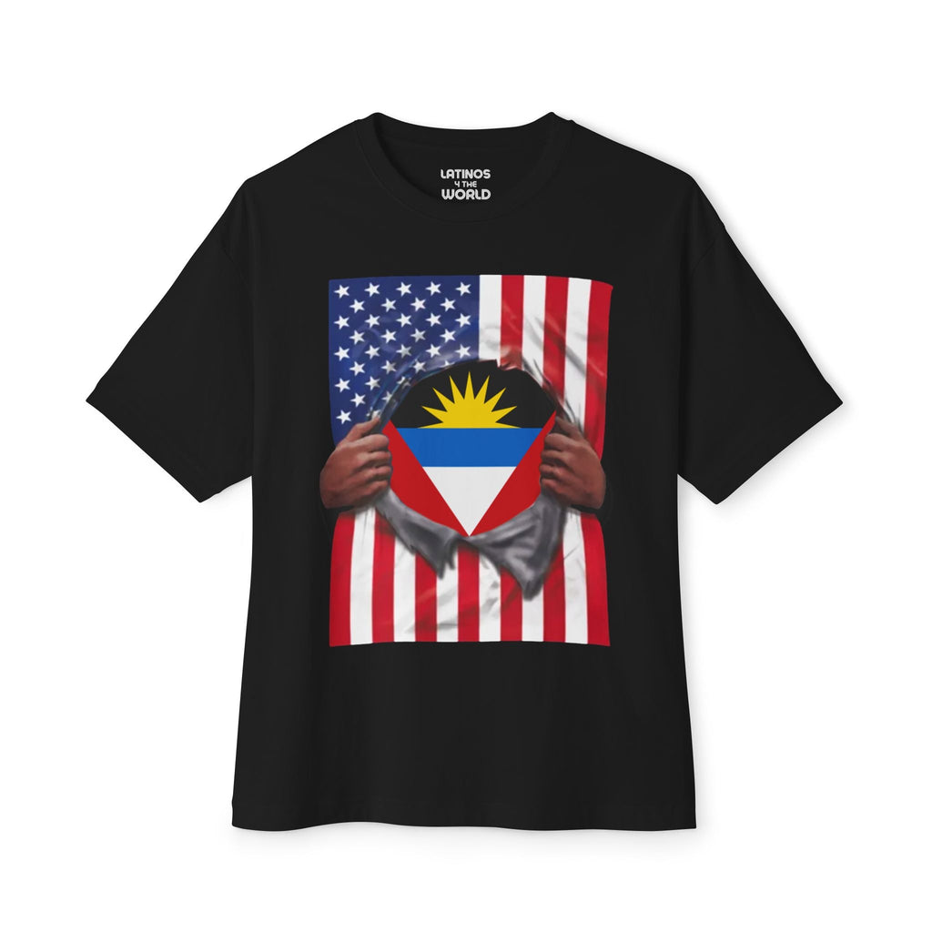 T-shirt drapeau d'Antigua-et-Barbuda | Drapeau antigua et américain déchiré 4 juillet | T-shirts latinos drôles | 4 couleurs