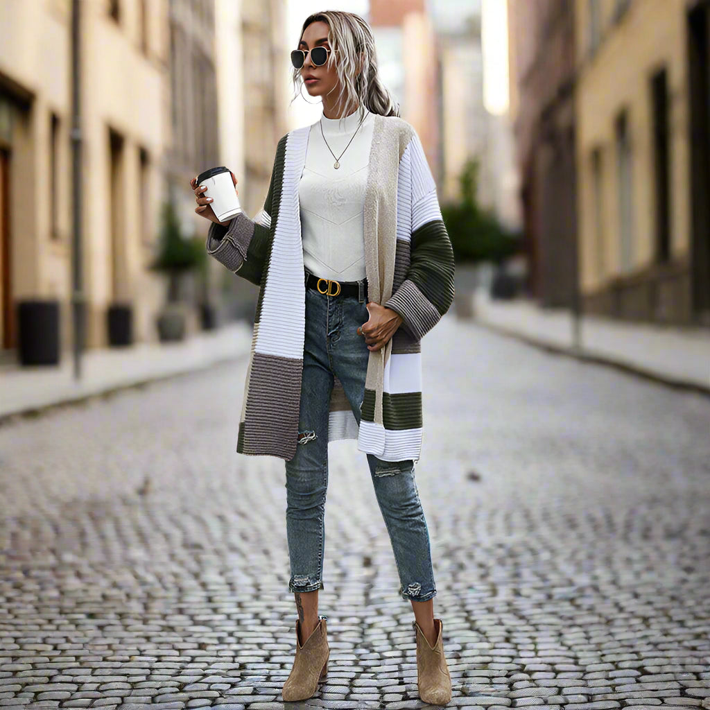 Cardigan en tricot de couleur contrastée pour femme