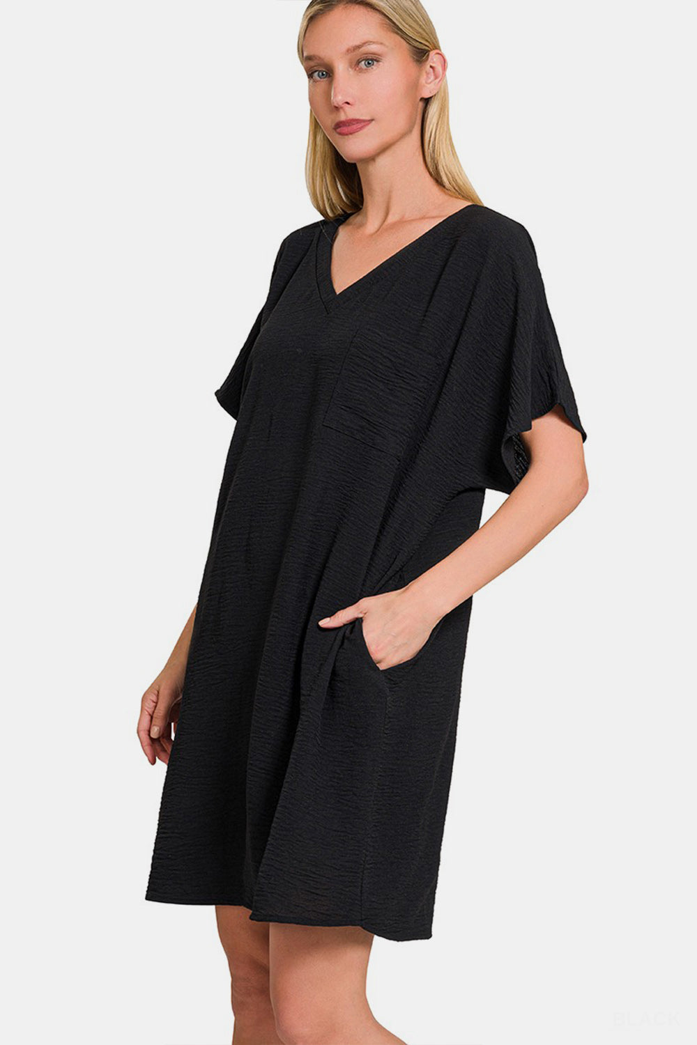 Robe T-shirt col V avec poches pour femme – Robe décontractée col V, Robe t-shirt avec poches, Robe col V confortable, Robe t-shirt à poches, Robe chic décontractée, Robe col V facile à porter