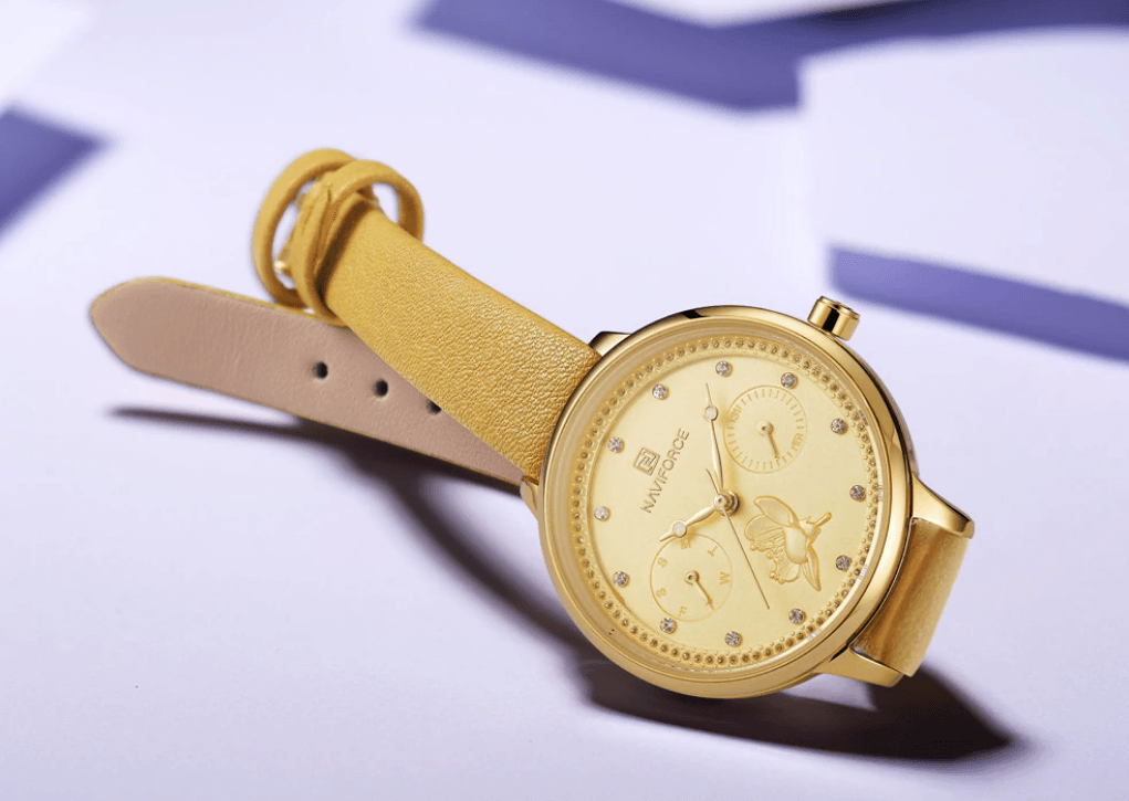 Montre de luxe élégante pour femme avec double zircon et deux chronomètres jour et date