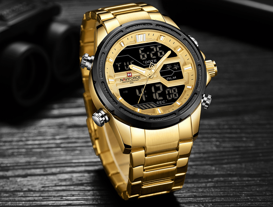Montre-bracelet homme, Montres analogiques et numériques étanches multifonctions en acier inoxydable pour homme, Cadeau parfait