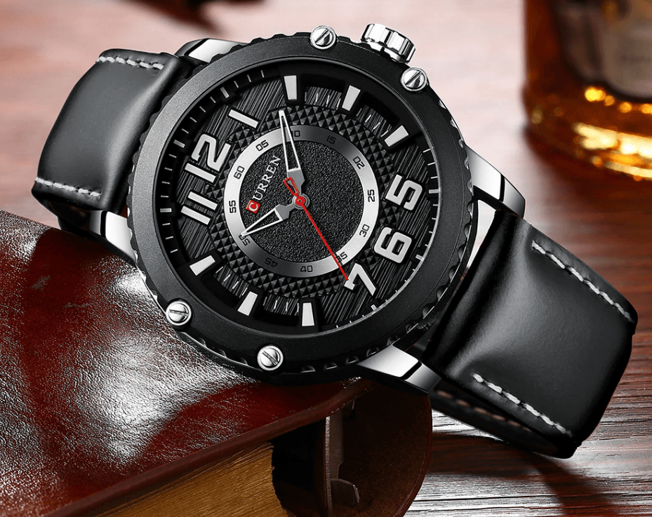 Montre Sport Étanche Homme Avec Bracelets en Cuir et Grands Chiffres Détails Design Unique Cadeau Parfait