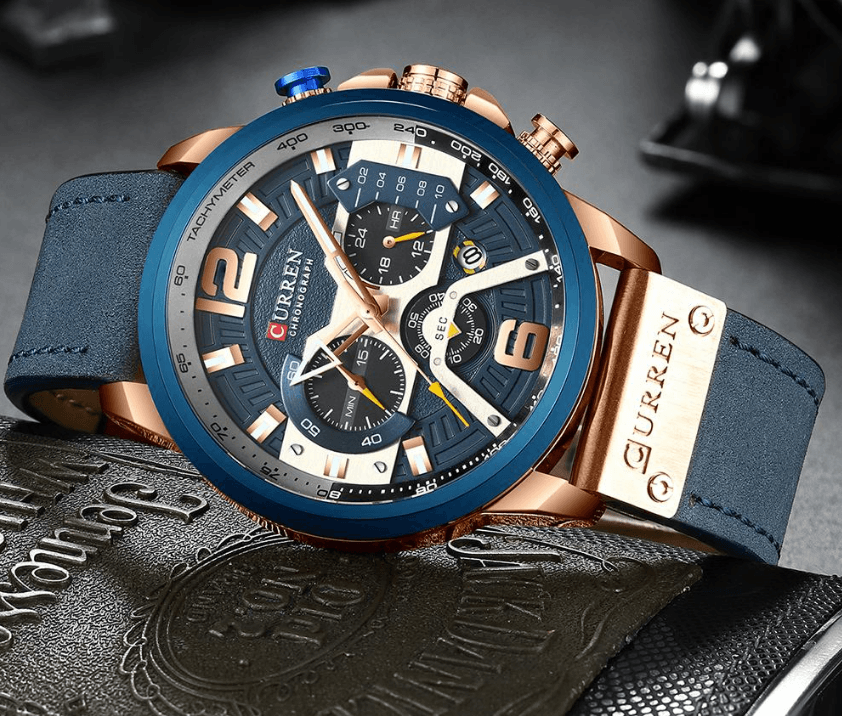 Montre Sport Homme Étanche Avec Bracelets en Cuir, Chronomètres et Grands Chiffres Détails Montres de Luxe Design Unique Excellent Cadeau