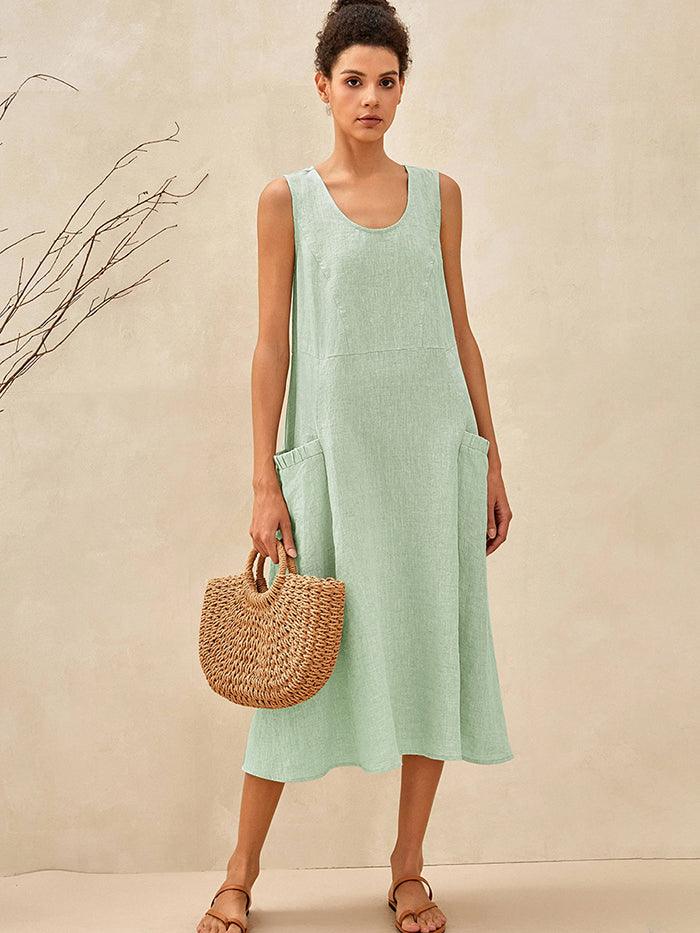 Robe débardeur de plage évasée 100 % lin GIANA