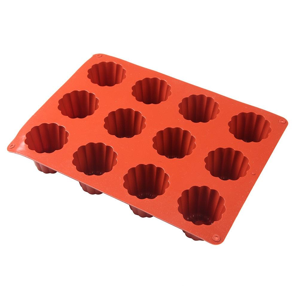 Moule en silicone à 12 cavités pour gâteaux, muffins, cupcakes, plateau de cuisson, outils de décoration de gâteaux de pâtisserie, moule à cannelés antiadhésif, moule de cuisson pour gâteaux, pain, muffins, ustensiles de cuisson de cuisine