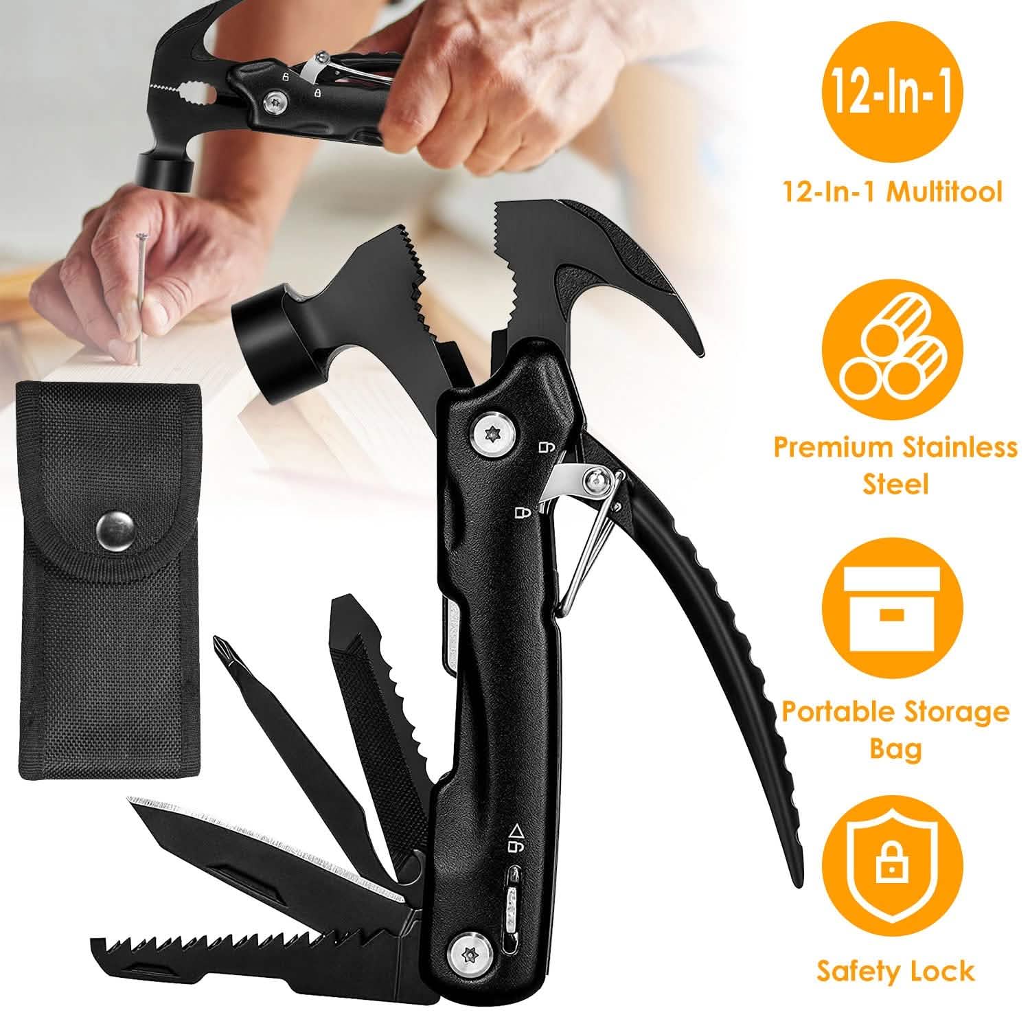 Outil multifonction portable 12-en-1 en acier inoxydable avec marteau