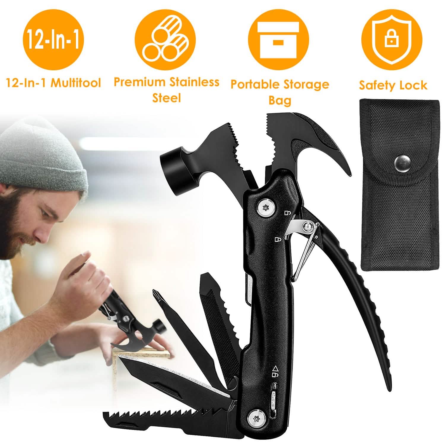 Outil multifonction portable 12-en-1 en acier inoxydable avec marteau