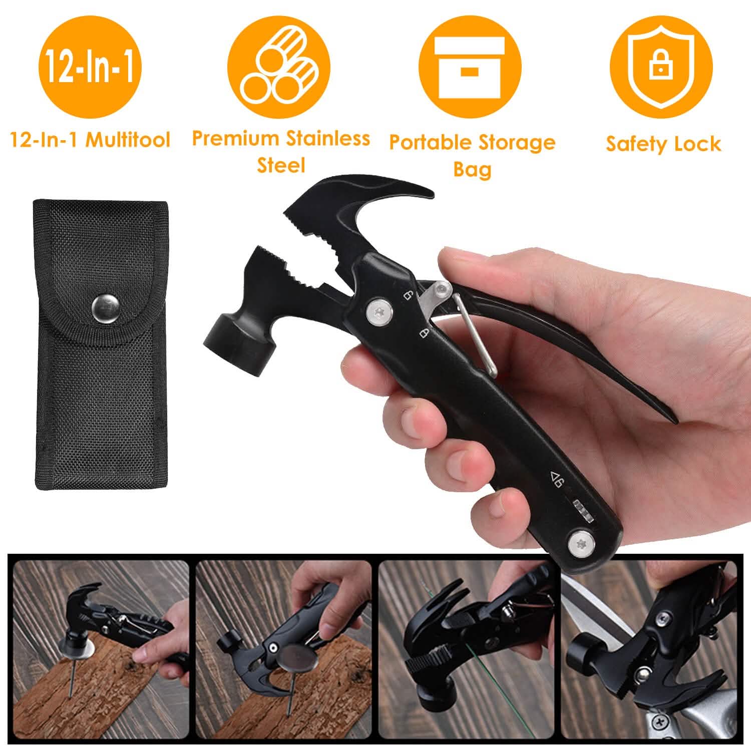 Outil multifonction portable 12-en-1 en acier inoxydable avec marteau