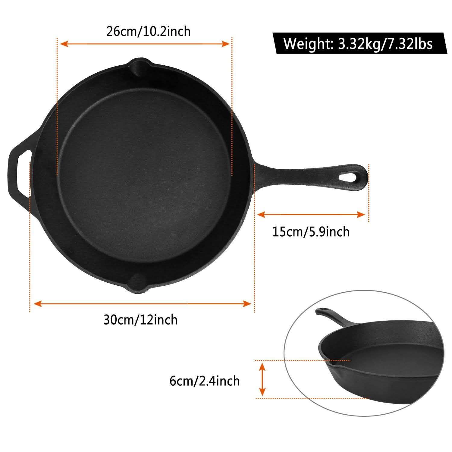 Poêle en fonte pré-assaisonnée de 30 cm compatible four