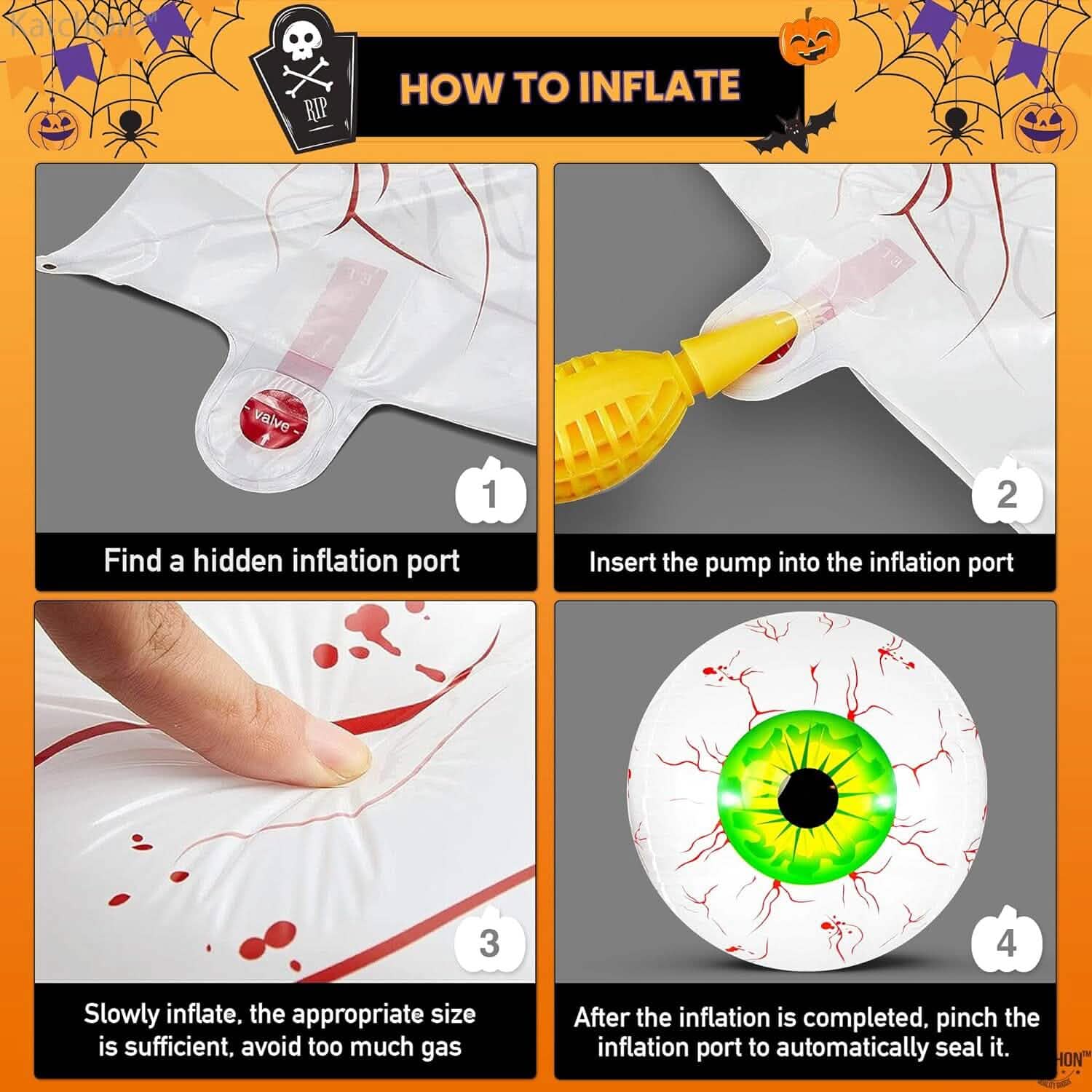 Lot de 12 ballons d'Halloween « œil » de 55 cm