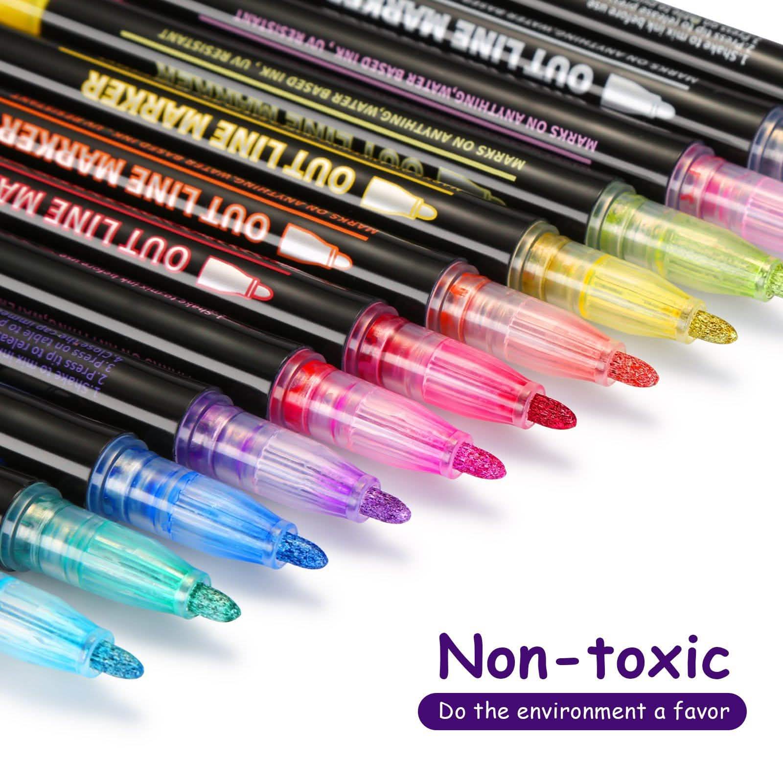 Lot de 12 : stylos de contour double ligne AGPtEK
