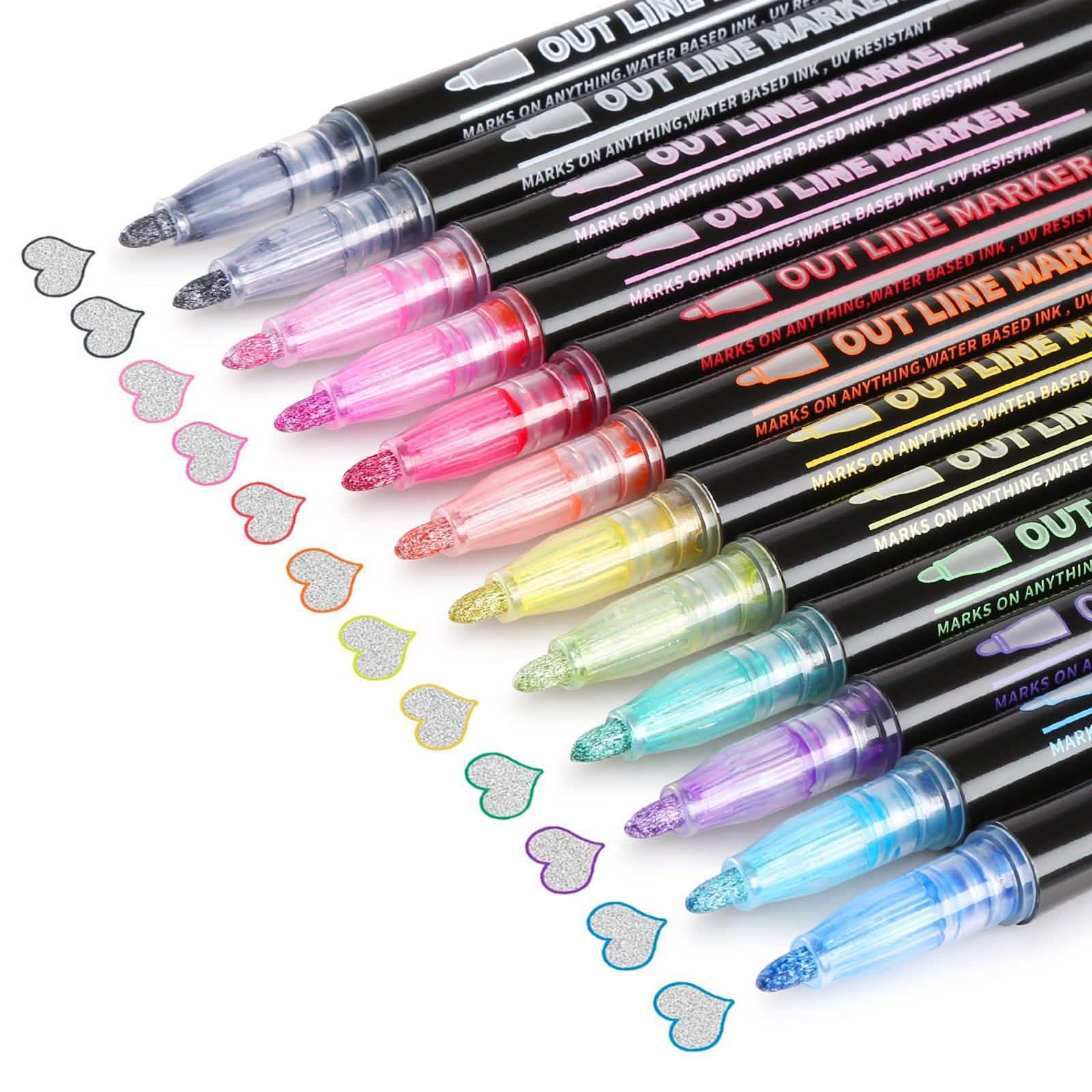 Lot de 12 : stylos de contour double ligne AGPtEK
