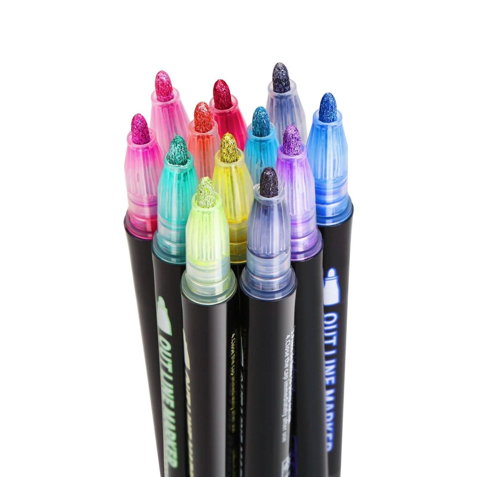 Lot de 12 : stylos de contour double ligne AGPtEK