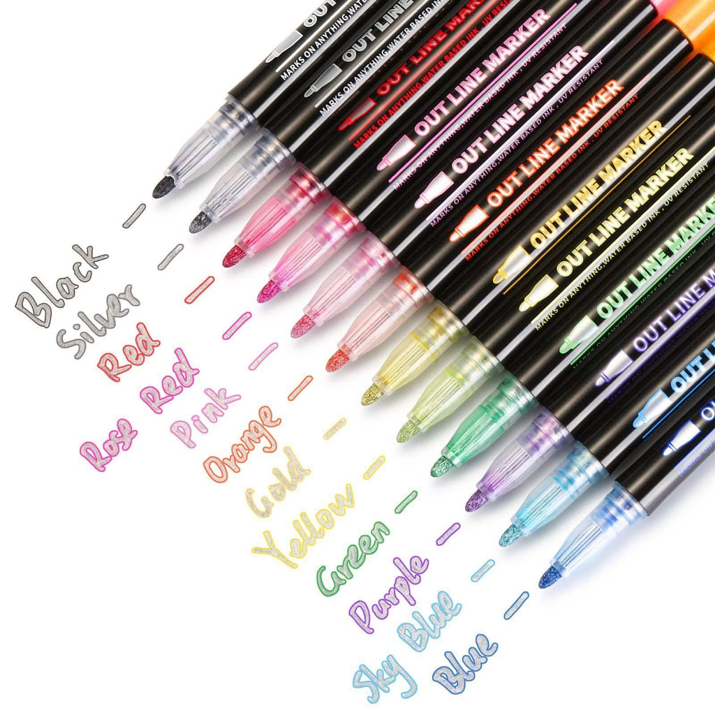 Lot de 12 : stylos de contour double ligne AGPtEK