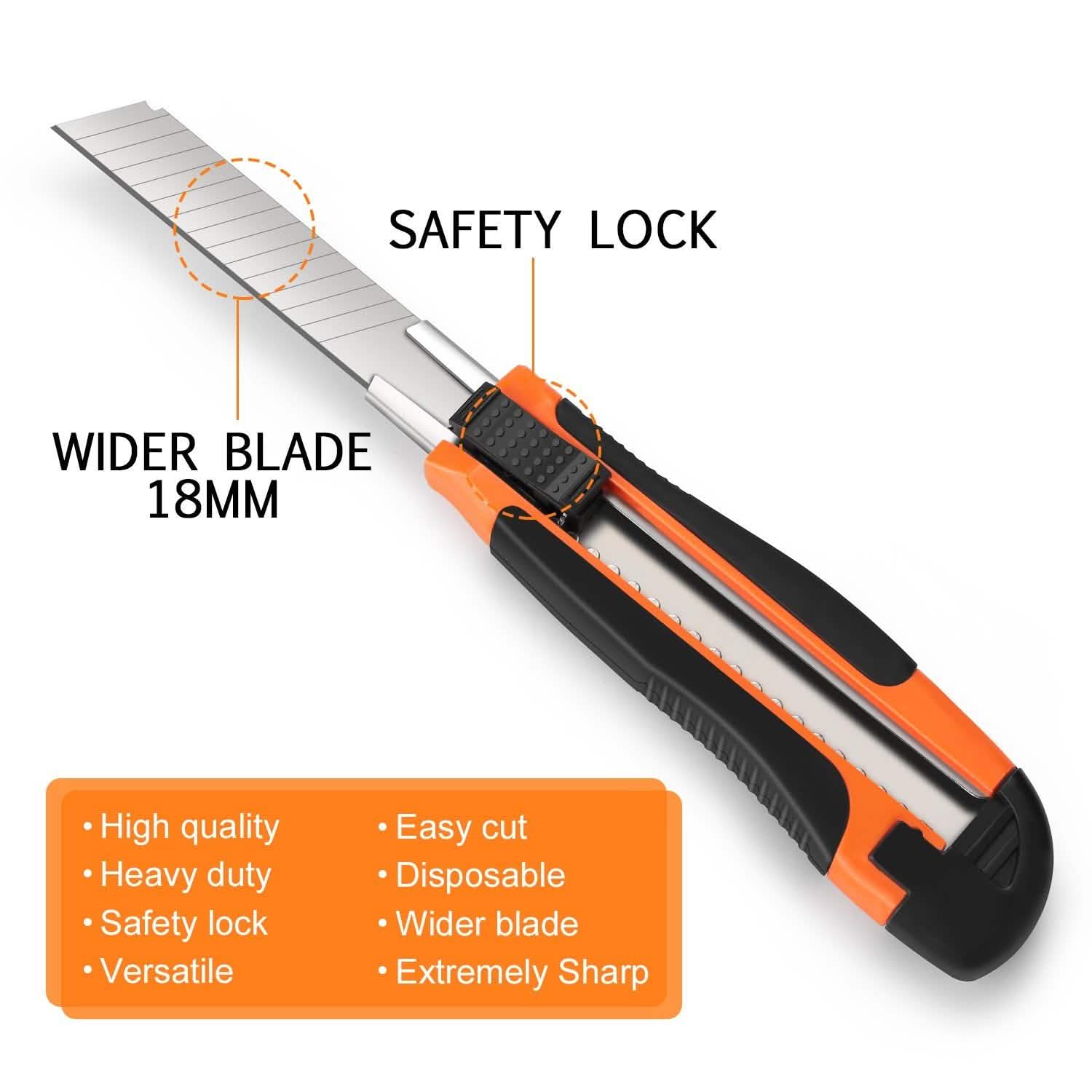 Paquets de 12 : Couteau utilitaire AGPtEK 18 mm, cutter rétractable de sécurité avec 12 lames de rechange supplémentaires