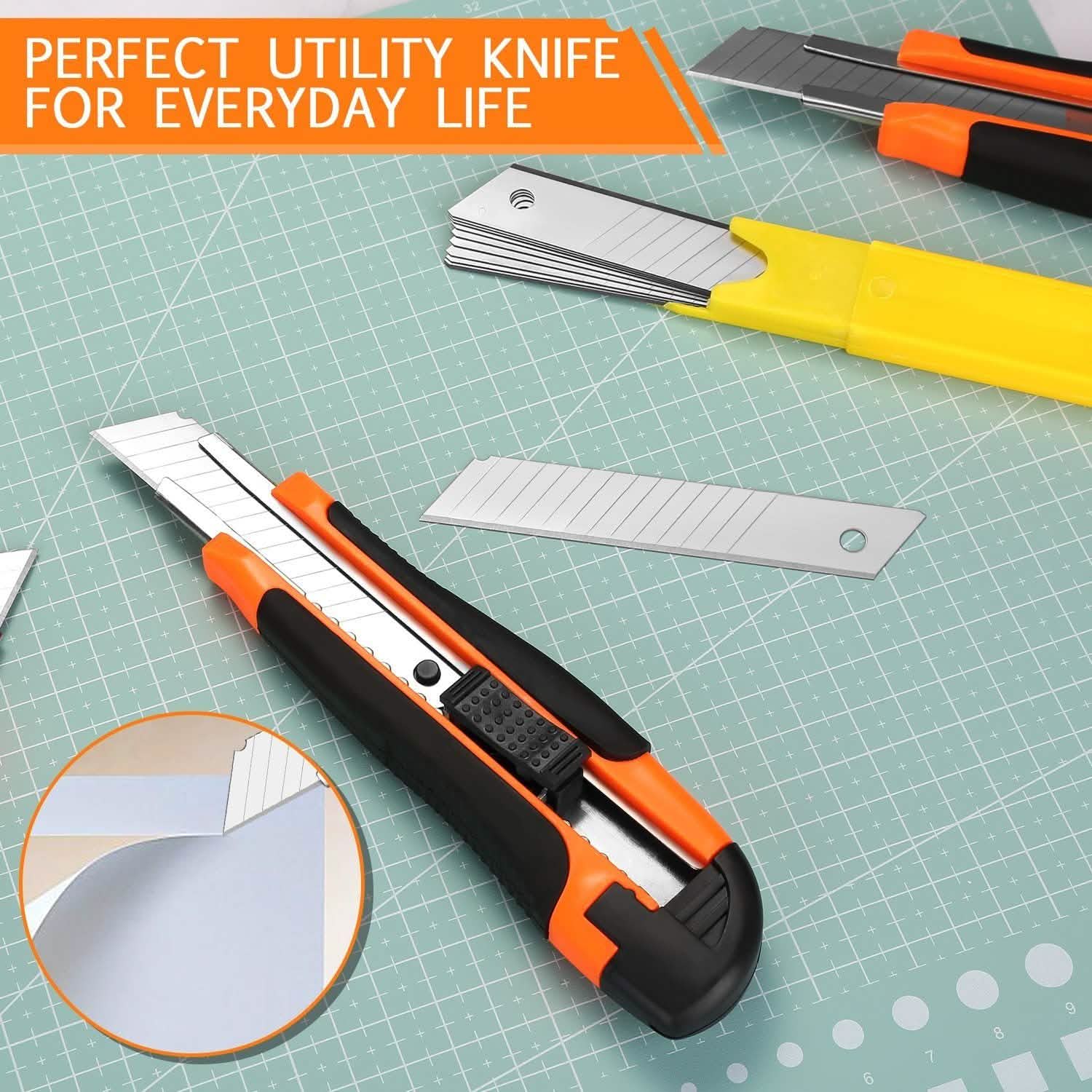 Paquets de 12 : Couteau utilitaire AGPtEK 18 mm, cutter rétractable de sécurité avec 12 lames de rechange supplémentaires