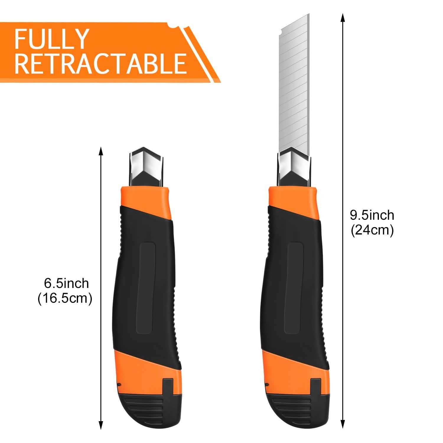 Paquets de 12 : Couteau utilitaire AGPtEK 18 mm, cutter rétractable de sécurité avec 12 lames de rechange supplémentaires
