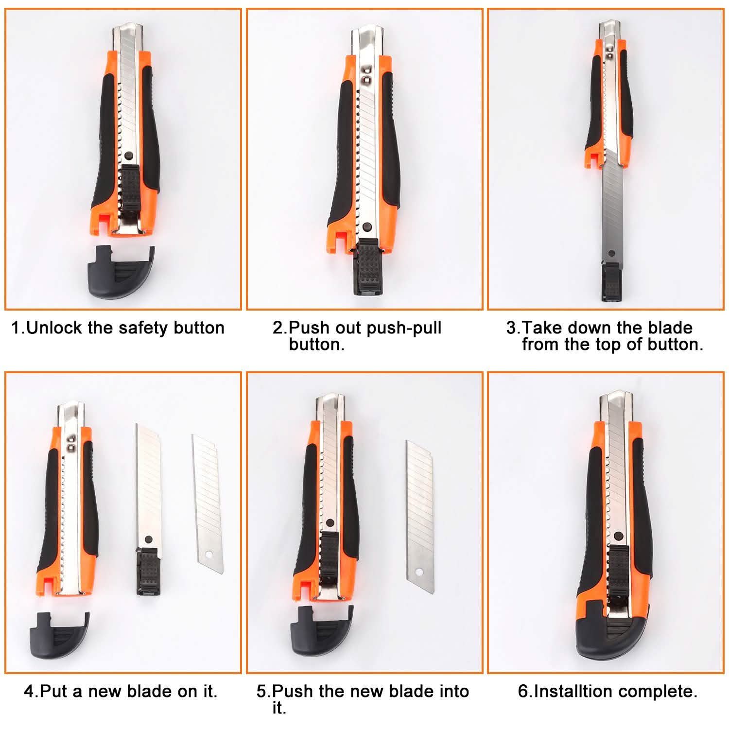 Paquets de 12 : Couteau utilitaire AGPtEK 18 mm, cutter rétractable de sécurité avec 12 lames de rechange supplémentaires