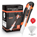Paquets de 12 : Couteau utilitaire AGPtEK 18 mm, cutter rétractable de sécurité avec 12 lames de rechange supplémentaires