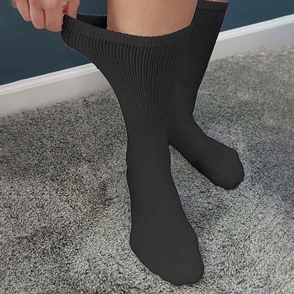 Lot de 12 paires de chaussettes d'équipage en coton, sans revers compressif, pour diabétiques et problèmes circulatoires