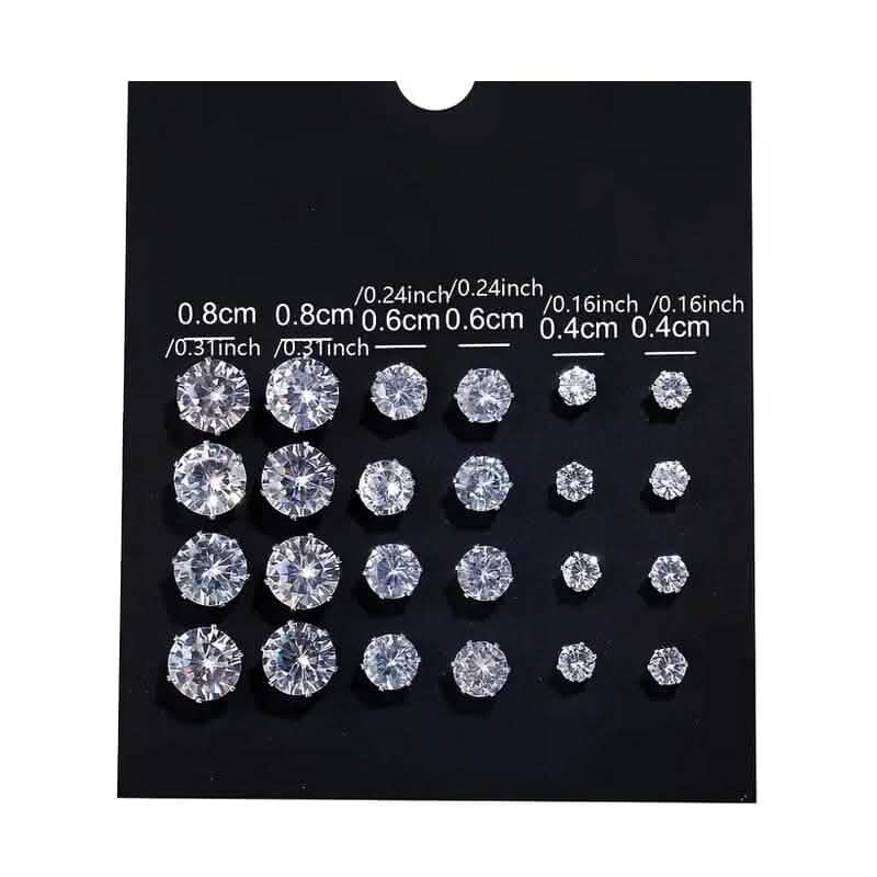 Lot de 12 paires de boucles d'oreilles en zircon et cristal