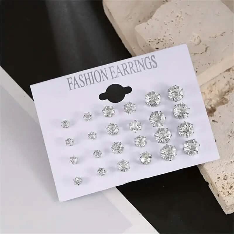 Lot de 12 paires de boucles d'oreilles en zircon et cristal