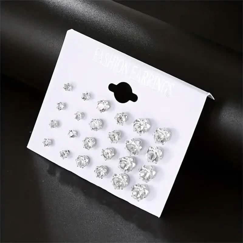 Lot de 12 paires de boucles d'oreilles en zircon et cristal