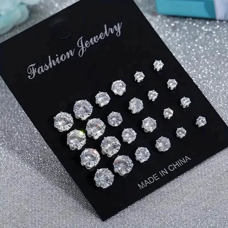 12 paires : boucles d'oreilles clous en acier inoxydable pour femmes